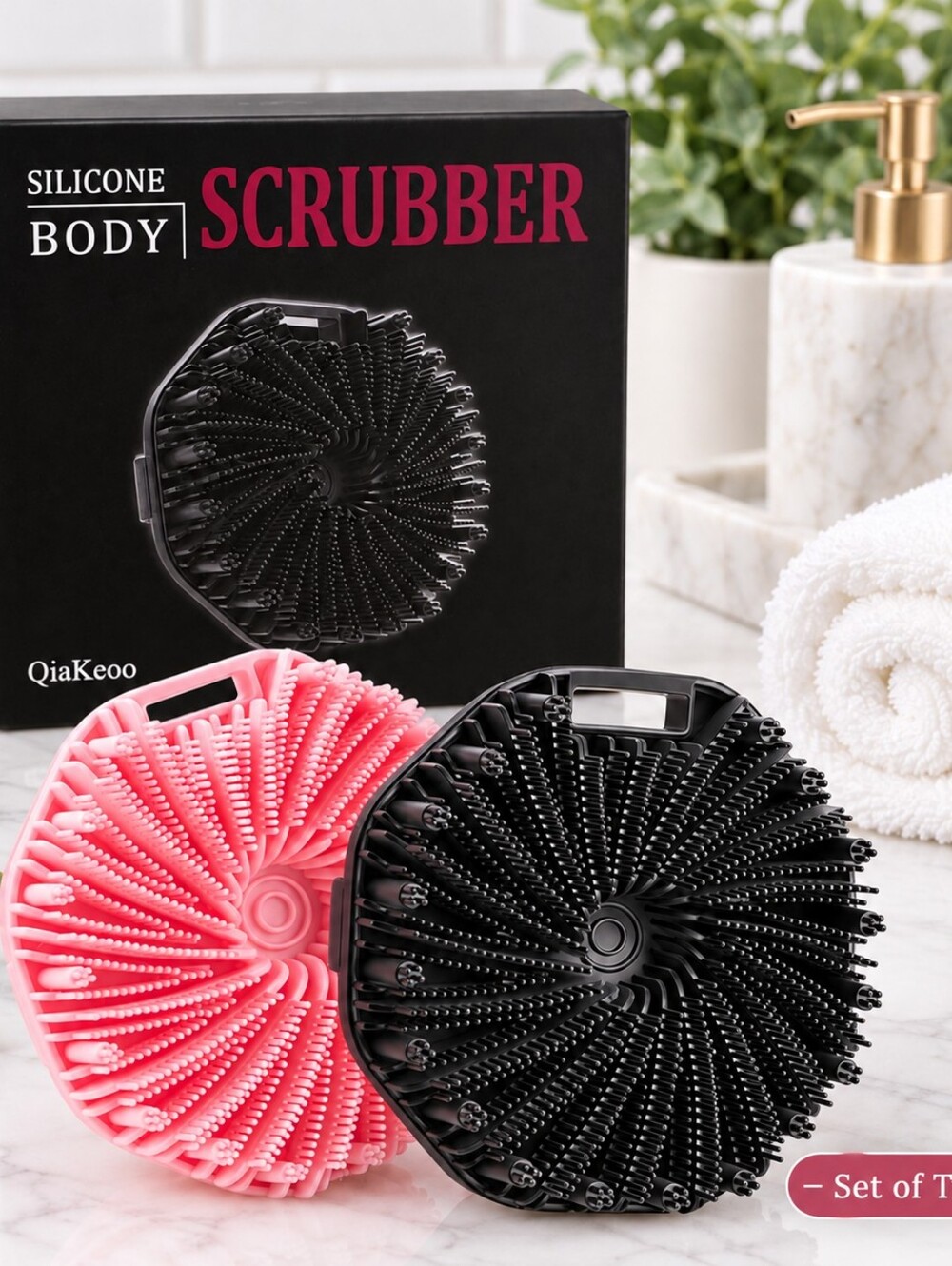 2-Pack Silicone Body Scrubbers Pink + Black